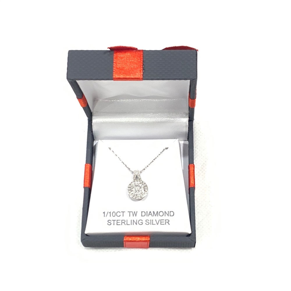 Diamond Sterling Silver Necklace With 18” Pendent  1/10 CT TW